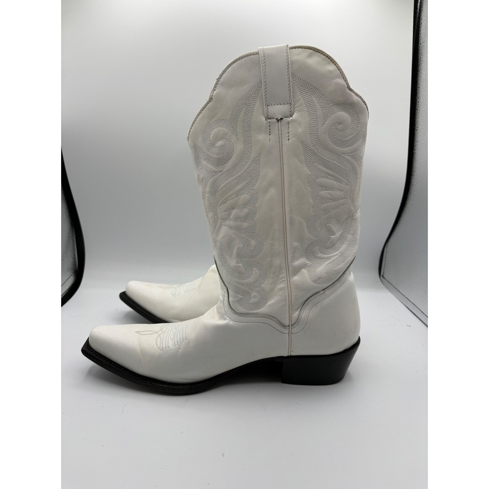 J.B. Dillon Western Boots Womens 12 White Good Leather Embroidered Cowboy - Picture 7 of 10